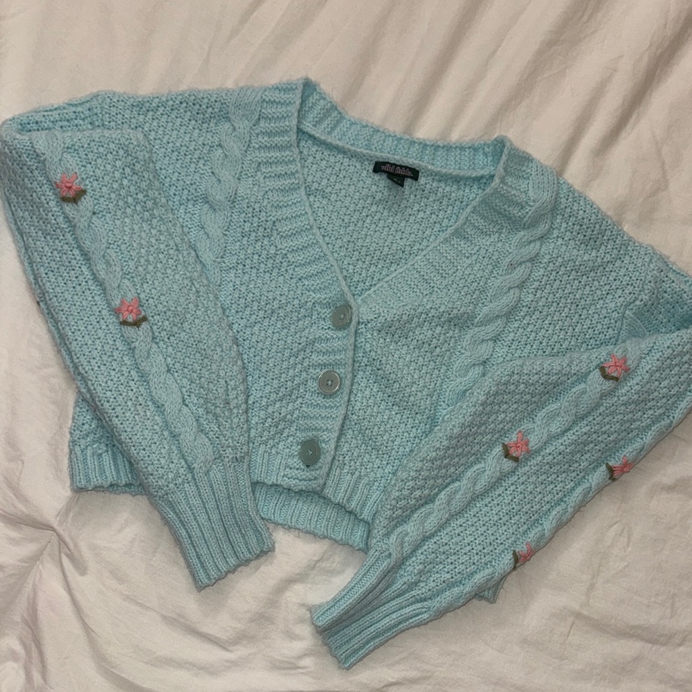 Wild Fable Sky Blue Cardigan with Pink Accents